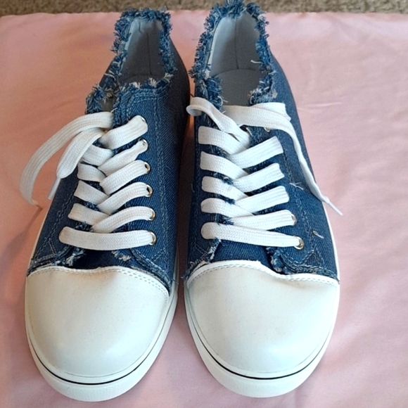 🗨 Distressed Blue Jean Denim Sneakers - Picture 2 of 3